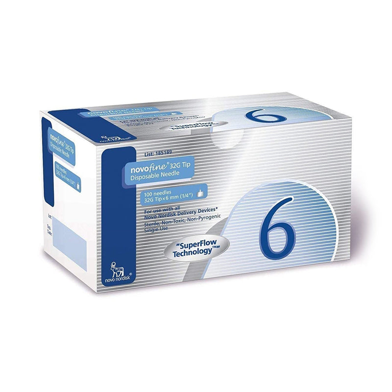 Standard Insulin Pen Needle NovoFine 32 Gauge 6 mm Length NonSafety (Carton of 100)
