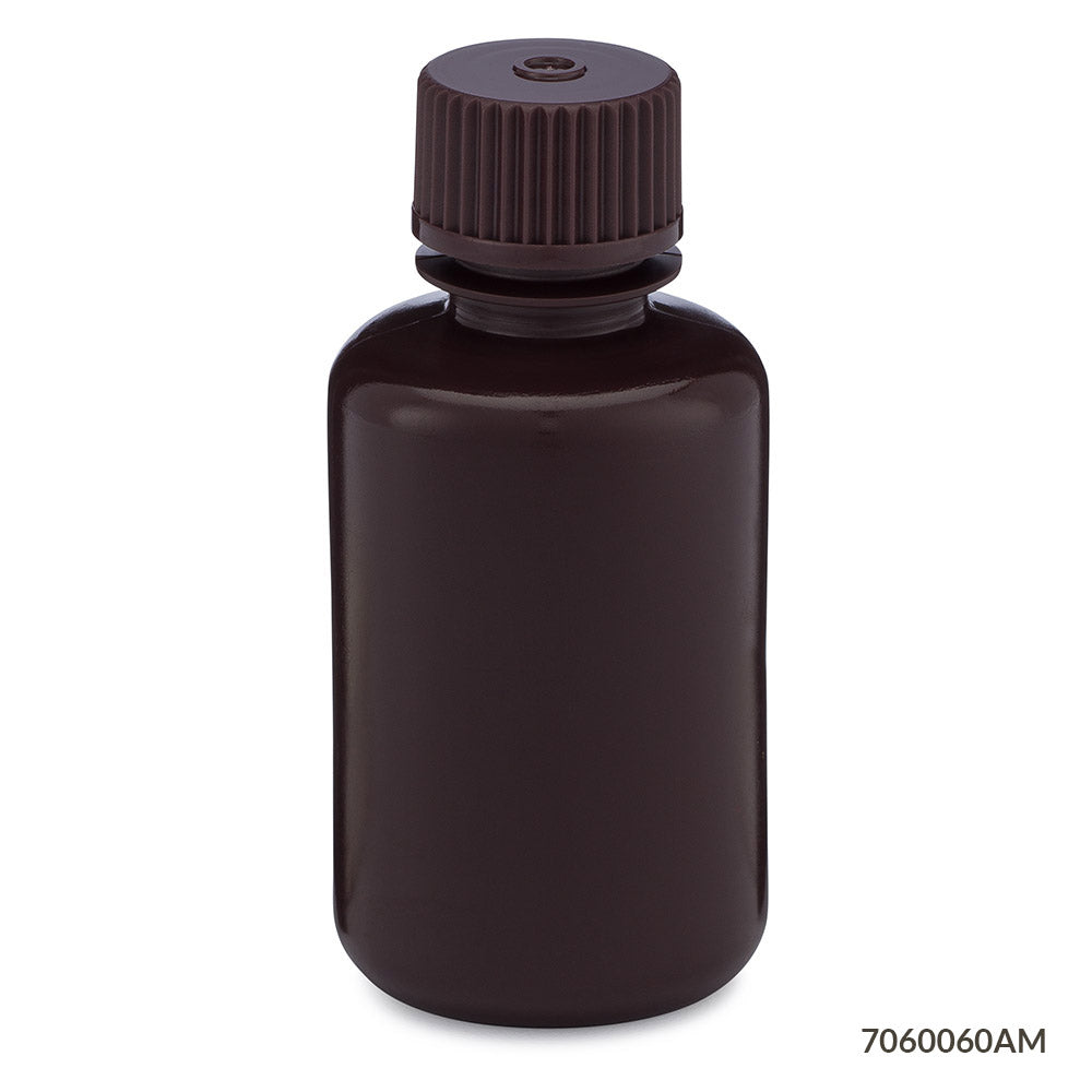 BOTTLE AMBER NARROW MOUTH RNDHDPE 60ML 12/BG