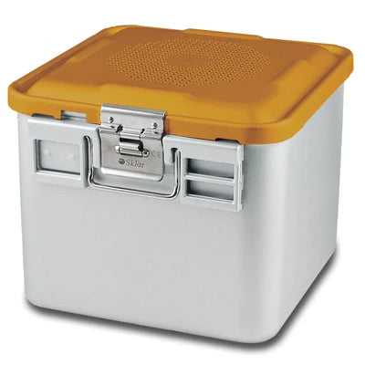 SklarLite Sterilization Container - Half-Size, Standard Lid, Perforated Bottom, 11-1/4" x 11" x 10", Yellow - 10-4706 
