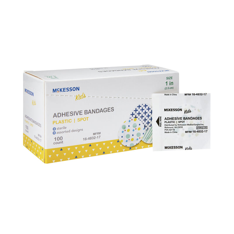 McKesson Kids Round Kid Design (Assorted Prints) Adhesive Spot Bandage, 1 Inch (Case of 2400)