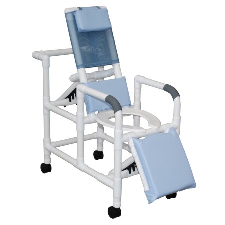 MJM International Pediatric Series - Reclining shower chiar w/deluxe elongated open front commode seat & elevated leg extension 15" internal width, 300 lbs wt cap 