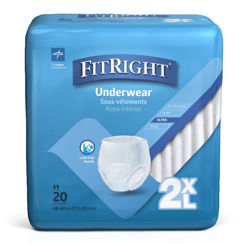 Absorbent Underwear FitRight Bariatric Pull On with Tear Away Seams Adult 2X-Large Unisex Disposable Heavy Absorbency (Case of 80)