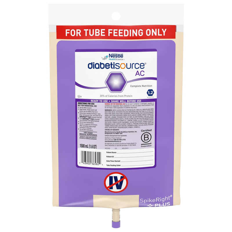 Diabetisource AC Tube Feeding Formula, 1.5 L Ready to Hang Prefilled Container (Case of 4)