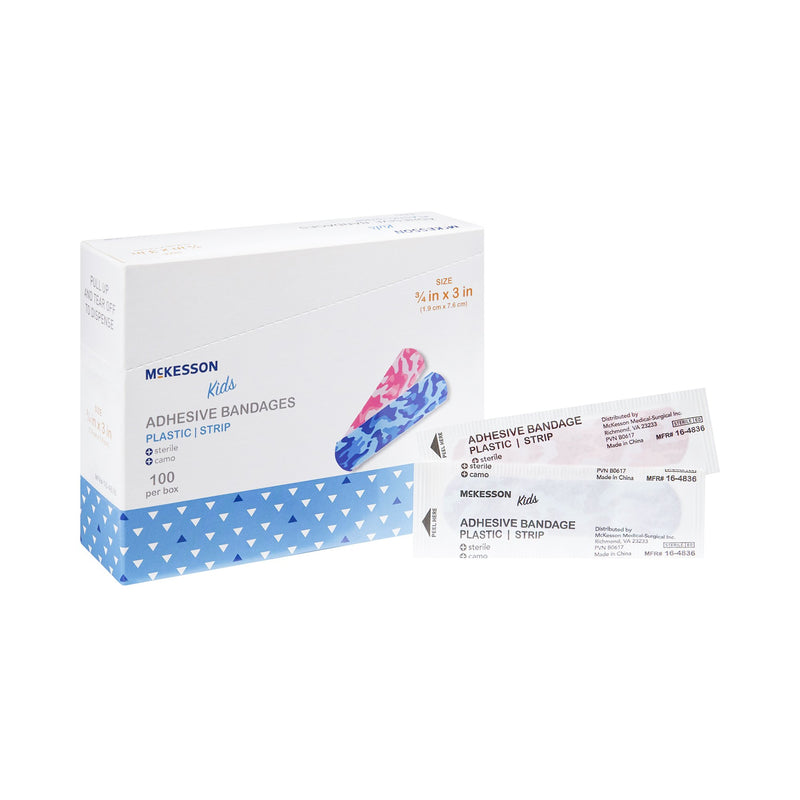 McKesson Kids Kid Design (Blue / Pink Camo) Adhesive Strip, 3/4 x 3 Inch (Case of 2400)