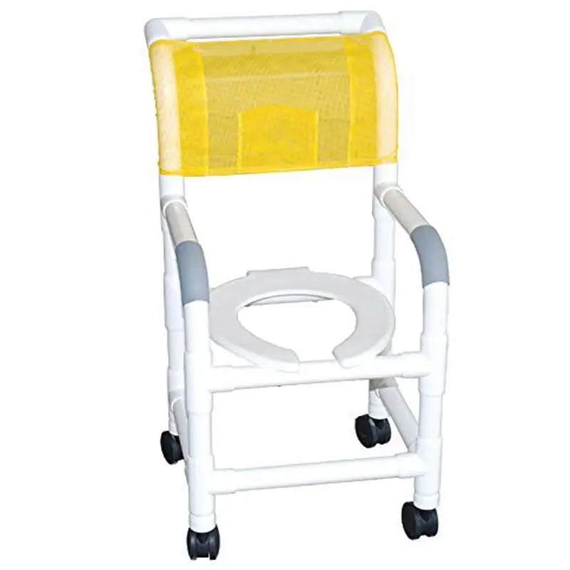 MJM International Shower chair 15" internal width, NO CASTERS, open front seat, w/ folding capacity, 200 lbs wt cap 