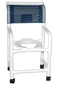 MJM International Shower chair 18" internal width,open front seat, 3" twin all brake stem casters, 300LBS 