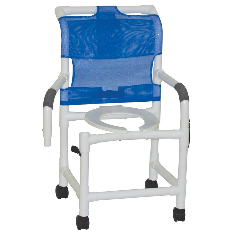 MJM International Shower Chair 18" Internal Width,Open Front Seat, 3" Twin Casters, With Double Drop Arm Option 300 Lbs