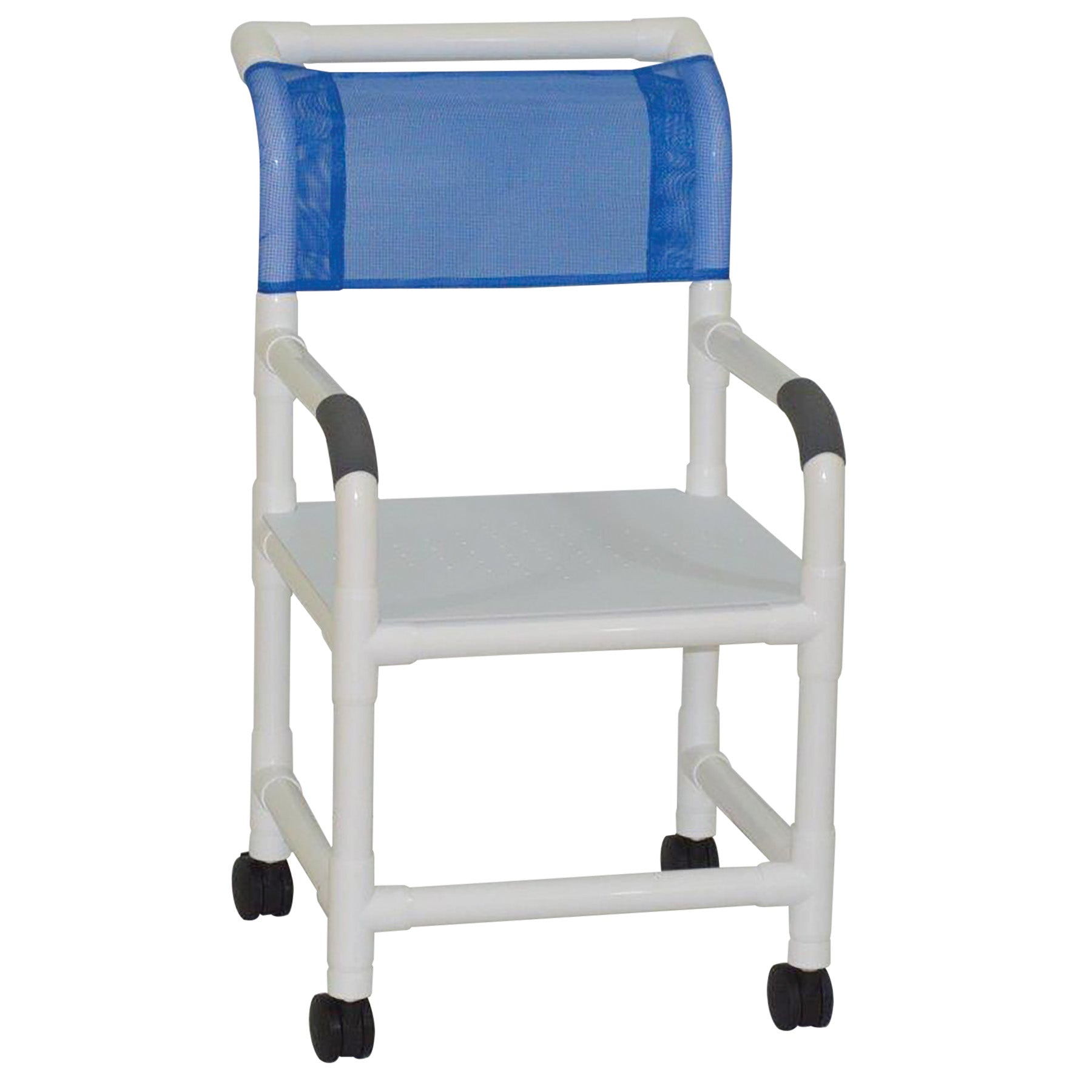 MJM International Shower Chair 18" Internal Width, 3"Twin Casters, Flatstock Seat with Drain Holes  300 Lbs Weight Capacity