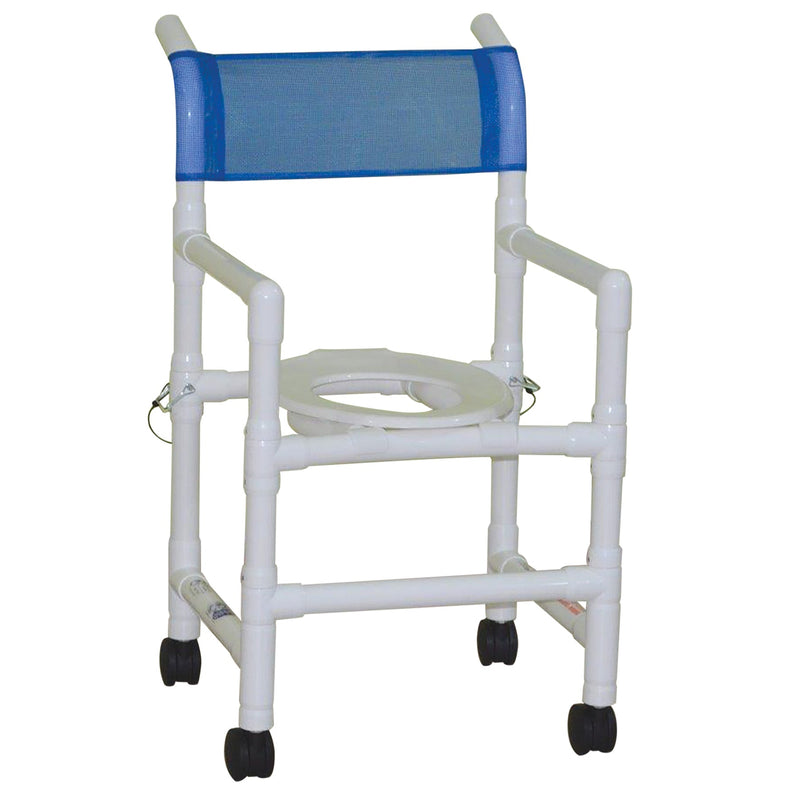 MJM International Shower chair 18" internal width, closed front seat, 3" twin casters,  folding capacity, 200 LBS wt cap