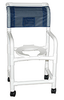 MJM International Shower Chair 18" Internal Width,Open Front Seat, 3" Twin Casters, Flared Stability-4" Wider Bottom Base 300Lbs