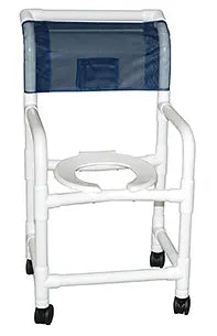 MJM International Shower Chair 18" Internal Width,Open Front Seat, 3" Twin Casters, Flared Stability-4" Wider Bottom Base 300Lbs 