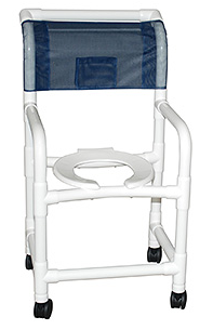 MJM International Shower Chair 18" Internal Width,Open Front Seat, 3" Twin Casters, Flared Stability-4" Wider Bottom Base 300Lbs