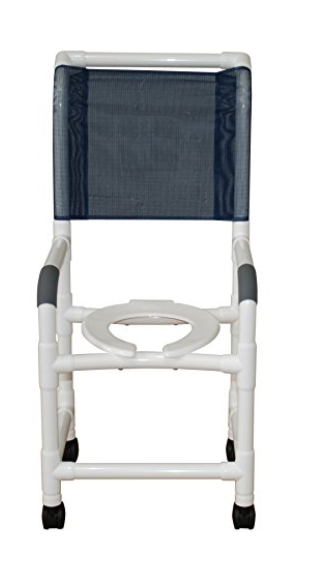 MJM International Shower Chair 18" Internal Width,Open Front Seat, 3" Twin Casters, High Back,  300 Lbs Weight Capacity