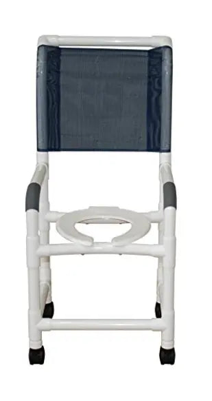 MJM International Shower Chair 18" Internal Width,Open Front Seat, 3" Twin Casters, High Back,  300 Lbs Weight Capacity 