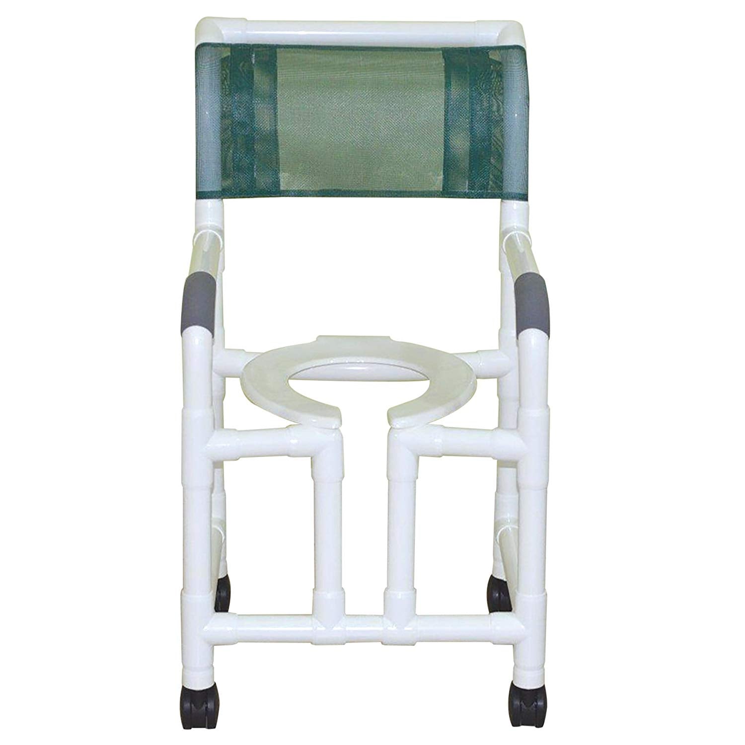 MJM International Shower chair 18" internal width, 3" twin casters true vertical open front , 300 lbs wt cap