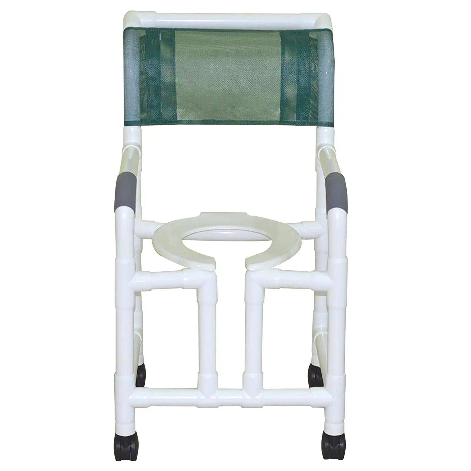 MJM International Shower chair 18" internal width, 3" twin casters true vertical open front , 300 lbs wt cap 