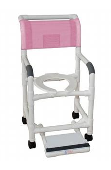 MJM International Shower Chair 18" Internal Width,Open Front Seat, 3" Twin Casters, Sliding Footrest 300Lbs