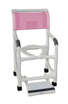 MJM International Shower Chair 18" Internal Width,Open Front Seat, 3" Twin Casters, Sliding Footrest 300Lbs 