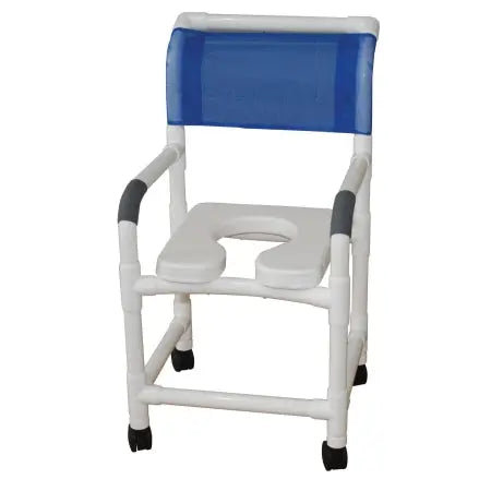 MJM International Shower Chair 18" Internal Width, 3" Twin Casters, with Open Front Soft Seat, 300 Lbs Weight Capacity 