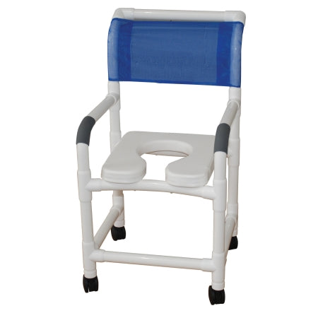 MJM International Shower Chair 18" Internal Width, 3" Twin Casters, with Open Front Soft Seat, 300 Lbs Weight Capacity
