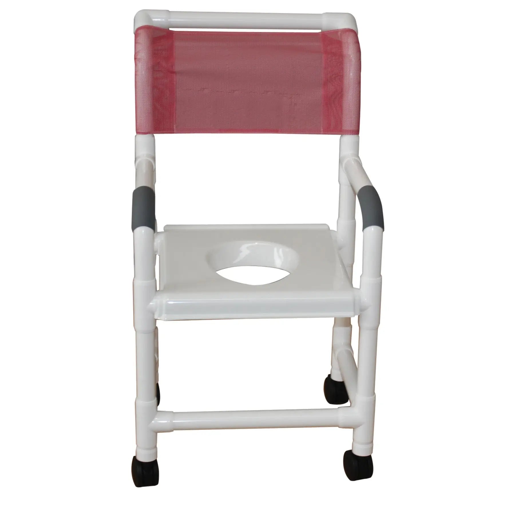 MJM International Shower chair 18" internal width, 3" twin casters w/ full support snap on seat, 300 lbs wt cap 