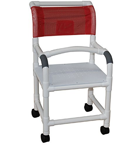 MJM International Shower chair 18" internal width, open front seat, NO CASTERS, flatstock seat with drain holes, 300 lbs wt cap