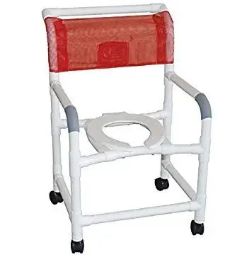 MJM International Wide shower chair 22" internal width, open front seat, 3" TOTAL LOCK casters, with double drop arms, 375 lbs wt cap 