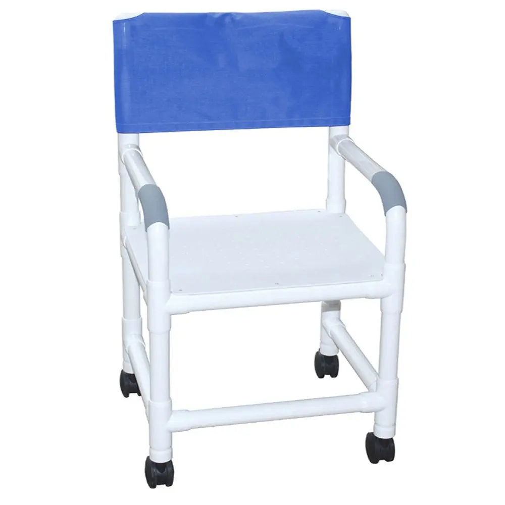 MJM International Wide Shower Chair 22" Internal Width, 3" Twin Casters, Flatstock Seat with Drain Holes, 375 Lbs Weight Capacity 