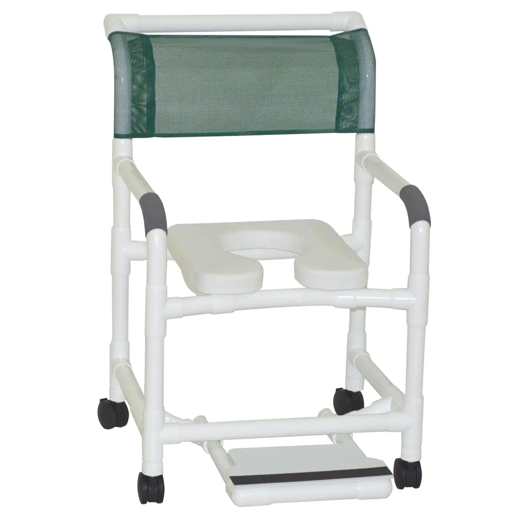 MJM International Wide Shower Chair 22" Internal Width, 3" Twin Casters, with Deluxe Elongated Open Front Soft Seat and Slide Out Footrest 375 Lbs Weight Capacity 