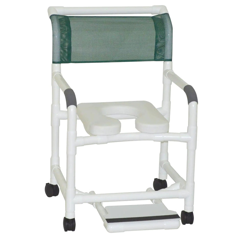 MJM International Wide Shower Chair 22" Internal Width, 3" Twin Casters, with Deluxe Elongated Open Front Soft Seat and Slide Out Footrest 375 Lbs Weight Capacity 
