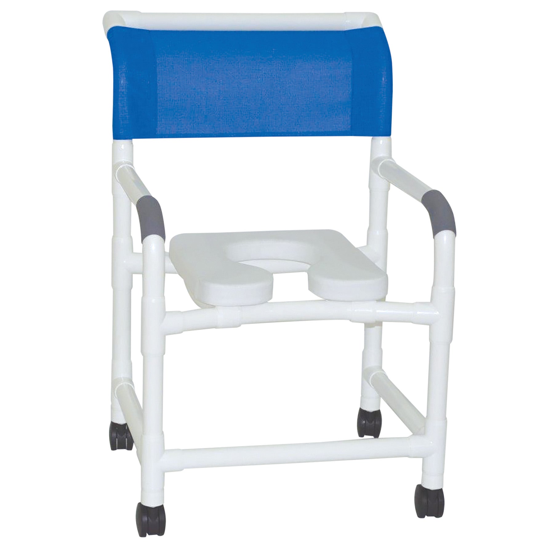 MJM International Wide Shower Chair 22" Internal Width, 3" Twin Casters, with Deluxe Elongated Open Front Soft Seat 375 Lbs Weight Capacity