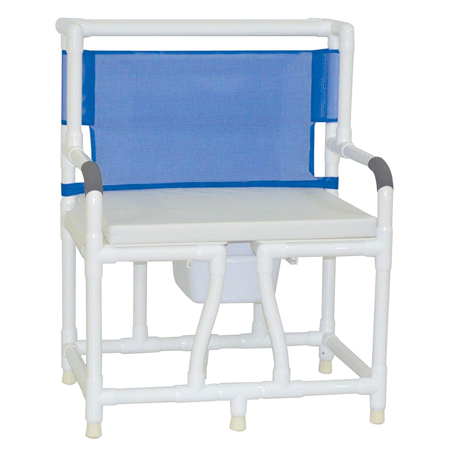 MJM International Bariatric Bedside Commode 30" Internal Width with Full Support Mesh Back, 10 Qt Comode Pail, and Bariatric Cushion Seat 700 Lbs Weight Capacity
