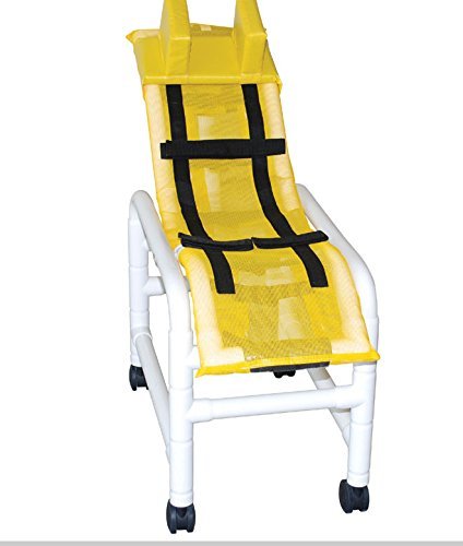 MJM International Reclining bath/ shower chair (MEDIUM) w/dual base & casters w/ head bolster, 130 lbs wt cap 