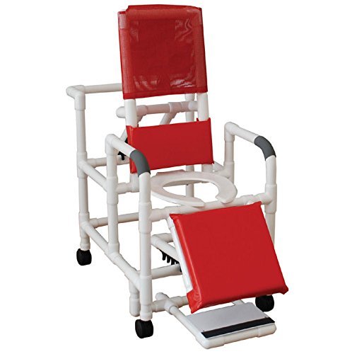MJM International Reclining Shower Chair with Deluxe Elongated Open Front Soft Seat,  Footrest, Padded Elevated Leg Extension, 325 Lbs Weight Capacity