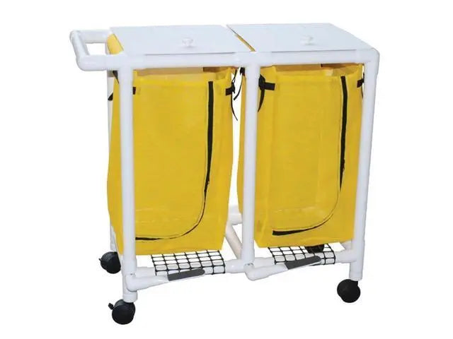 MJM International Double hamper w/leakproof bags only, 22 gallon cap per bag, w/ footpedal, 3" twin casters 