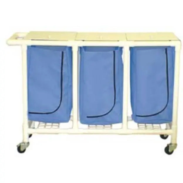 MJM International Triple hamper w/leakproof bags only 22 gallon cap per bag, 3" twin casters 