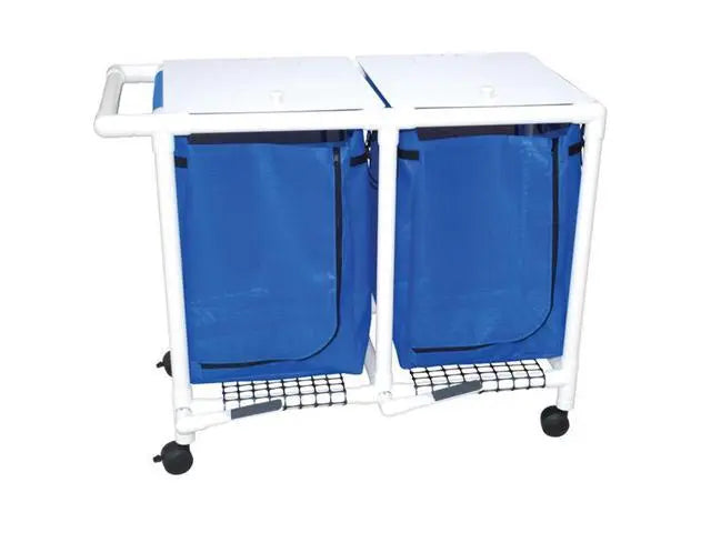 MJM International Double hamper w/leakproof bags only, 35 gal cap. per bag, with footpedals, 3" twin casters 