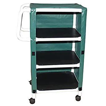 MJM International NON-Magnetic 3-shelf linen cart w/mesh or solid vinyl cover, shelf size: 24" x 25", 90 lbs per shelf