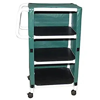 MJM International NON-Magnetic 3-shelf linen cart w/mesh or solid vinyl cover, shelf size: 24" x 25", 90 lbs per shelf 