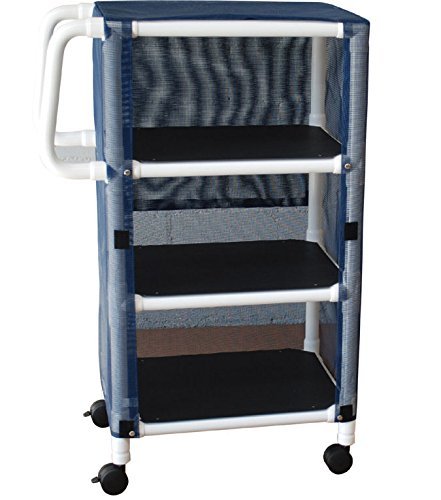 MJM International 3-shelf mini-linen cart w/mesh or solid vinyl cover, shelf size: 20" x 25", 75 lbs per shelf with large accessory bag
