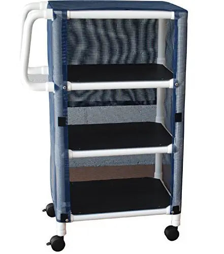 MJM International 3-shelf mini-linen cart w/mesh or solid vinyl cover, shelf size: 20" x 25", 75 lbs per shelf with large accessory bag 