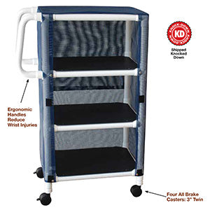 MJM International 300 Series - Linen Carts  3-Shelf Mini-Linen Cart with Mesh or Solid Vinyl C