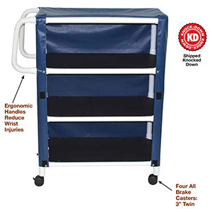 MJM International 300 Series - Linen Carts  3-Shelf Utility/Linen Cart with Mesh or Solid Viny
