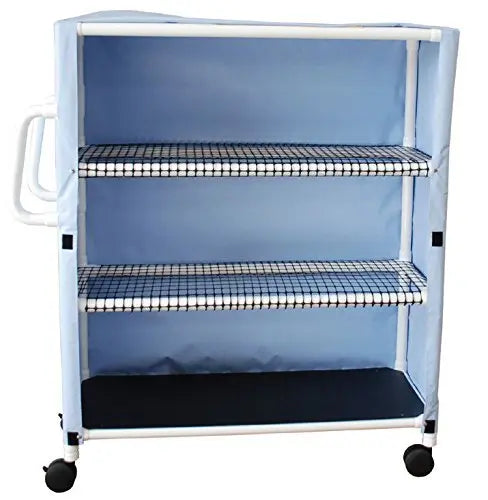 MJM International 3-shelf linen cart w/mesh or solid cover 5"casters,shelf size: 20" x 45", 125 lbs per shelf, with large accessory bag 