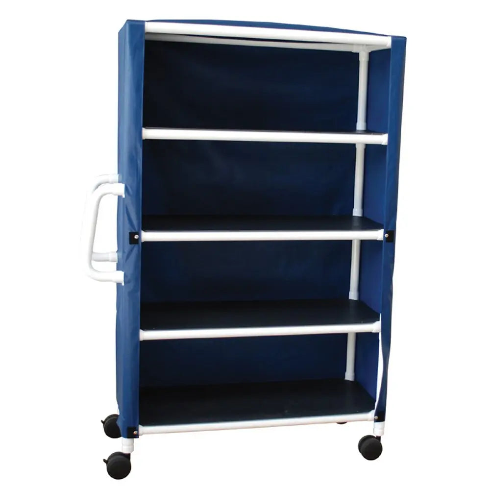 MJM International NON-Magnetic 4-shelf jumbo linen cart w/mesh or solid vinyl cover, shelf size: 24" x 50", 175 lbs per shelf 