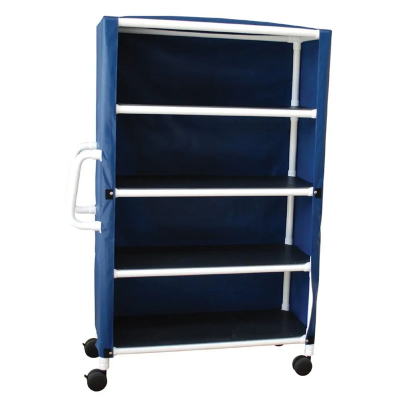 MJM International NON-Magnetic 4-shelf jumbo linen cart w/mesh or solid vinyl cover, shelf size: 24" x 50", 175 lbs per shelf 