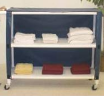 MJM International 2-shelf jumbo linen cart with open area shelf system, w/mesh or solid vinyl cover 5"casters, shelf size: 20" x 50", 150 lbs per shelf