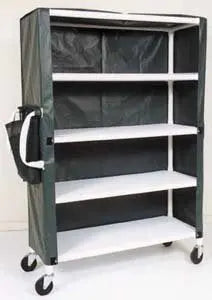 MJM International 4-shelf jumbo linen cart with open area shelf system, w/mesh or solid vinyl cover 5" casters, shelf size: 20" x 50", 150 lbs per shelf 