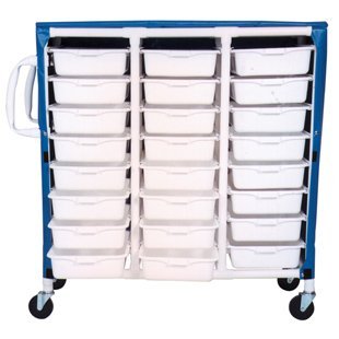 MJM International Specialty Cart with 24 Pull Out Tubs & Mesh or Solid Vinyl Cover, Tub Size: 20" X 15" X 5"