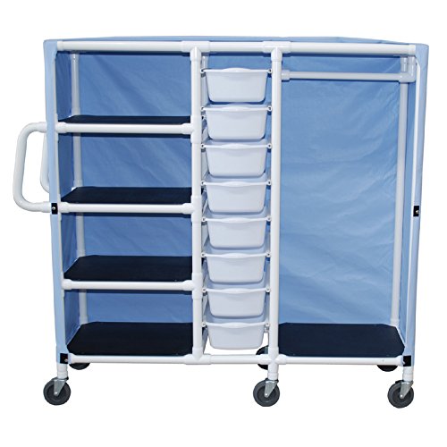 MJM International Specialty cart 4 shelves, 16 pull out tubs w/mesh or solid vinyl cover, tub size: 20" x 15" x 5"